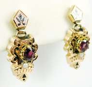 Victorian 14K Gold Garnet & Pearl Earrings