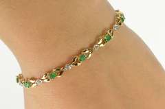 10K Yellow Gold 2.35 Ctw Oval Emerald Diamond Accent Ornate Bracelet