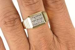 14K Yellow Gold 0.48 Ctw Squared Diamond Cluster Men's Ring