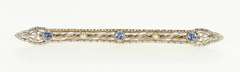 14K Yellow Gold Art Deco Filigree Iolite Seed Pearl Bar Pin/Brooch