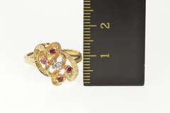 10K Yellow Gold Retro Ruby Diamond Wavy Heart Statement Ring