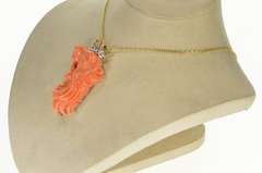 14K Yellow Gold Exquisite Coral Roaring Lion Diamond Crown Pendant/Pin