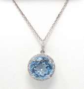 Powerful White Gold Blue Topaz w Diamond Necklace