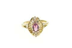 14K Yellow Gold Purple Tourmaline Filigree CZ Cluster Statement Ring