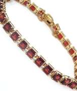 Beautiful Yellow Gold Square Garnet Link Bracelet