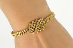 18K Yellow Gold 1940's Diamond Round Wave Link Statement Bracelet
