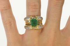 18K Yellow Gold 4.10 Ctw Natural Emerald Diamond Statement Ring