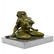 Lovers Play Bronze Sculpture on Marble Base