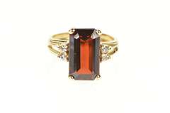 14K Yellow Gold Emerald Cut Garnet Diamond Accent Cocktail Ring