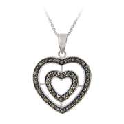 Sterling Silver Marcasite Double Heart Pendant