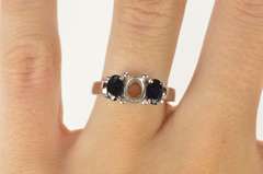 Platinum Oval Prong Sapphire Accent Engagement Setting Ring