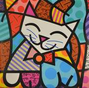 Romero Britto Bow Tie Cat Framed