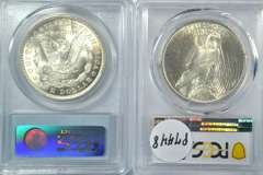 PCGS MS64 graded 1921 Morgan & 1923 Peace Silver Dollar