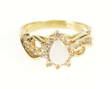 14K Yellow Gold Pear Opal Cubic Zirconia Statement Wavy Ring