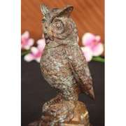 Owl Bird Bronze Sculpture on Marble Base
