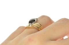 14K Yellow Gold Two Tone Retro Black Star Sapphire Diamond Ring