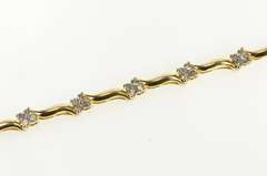 14K Yellow Gold 1.56 Ctw Floral Diamond Cluster Wavy Tennis Bracelet