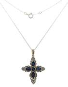 Fabulous Marquise Sapphire & Diamond Cross Necklace