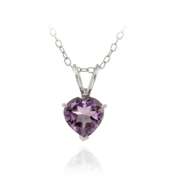 Sterling Silver 1.1ct. TGW Amethyst 7mm Heart Solitaire Pendant, 18"