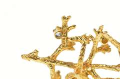 18K Yellow Gold 1960's Enamel Bird Tanzanite Statement Pin/Brooch