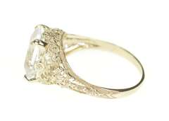 14K White Gold Blue Topaz Art Deco Filigree Statement Ring