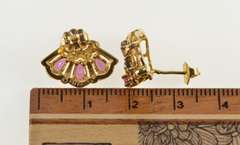 14K Yellow Gold Pear Ruby Diamond Fanned Cluster Fashion Earrings