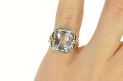 14K White Gold Art Deco Ornate Filigree Blue Topaz Statement Ring