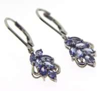 Sterling Silver Leaf Design Blue Topaz Earrings