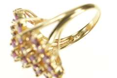 10K Yellow Gold Retro Ruby Cluster Cocktail Statement Ring