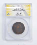 VG8 Details 1794 Liberty Cap Large Cent Corroded - Cleaned - ANACS