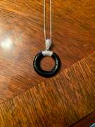 Sterling Silver Black Circle Pendant Necklace with White Gemstones