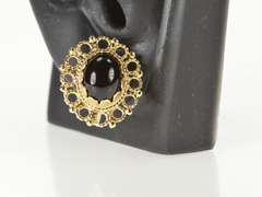 14K Yellow Gold Retro Black Onyx Cabochon Filigree Screw Back Earrings