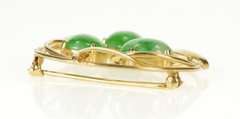 14K Yellow Gold Art Nouveau Jade Cabochon Floral Swirl Pin/Brooch