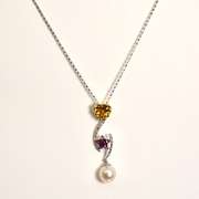 Classy Citrine, Diamond, & Pearl Pendant Necklace