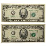 2 CR CU 1990 $20 FRN Star Notes