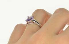 14K White Gold Amethyst Cushion Solitaire Classic Statement Ring