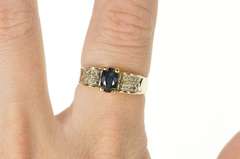 14K Yellow Gold Oval Sapphire Diamond Pave Engagement Ring