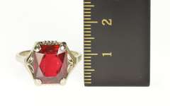 10K White Gold Brilliant Syn. Ruby Solitaire Cocktail Statement Ring
