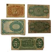 5 Assorted Fractional Currency Notes