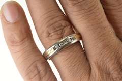 14K White Gold 0.15 Ctw Two Tone Diamond Men's Wedding Band Ring