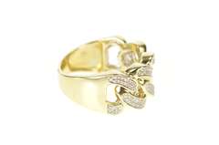 10K Yellow Gold Pave Diamond Men's Chain Design Statement Ring