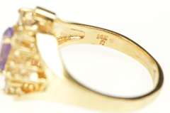 14K Yellow Gold 1.42 Ctw Emerald Cut Amethyst Diamond Cluster Ring