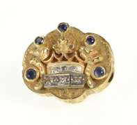 14K Yellow Gold Antique Sapphire Diamond Crown Bracelet Charm/Pendant