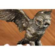 Owl on a Branch Wings Spread Bronze Statue