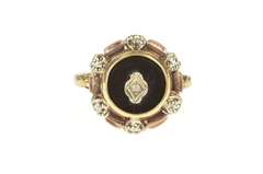 10K Yellow Gold Victorian Black Onyx Diamond Floral Cocktail Ring