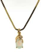 Fancy Yellow Gold Opal & Diamond Accent Necklace
