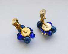 Vintage Signed Lapis Lazuli Clip Earrings by Carnegie