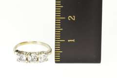 10K White Gold Three Stone Cubic Zirconia Retro Statement Ring