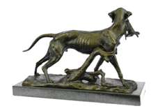 Gun Dog Retriever Rabbit Trophy Bronze Statue