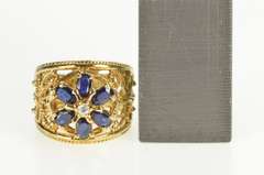10K Yellow Gold 1.50 Ctw Floral Oval Sapphire Diamond Filigree Ring